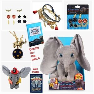 Disneys Dumbo Collectables Jewelry Trinket Tray, 2 Plush Dumbo's & Wall Poster